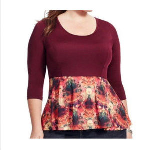 NWOT Jete burgundy + multi color abstract top 2X